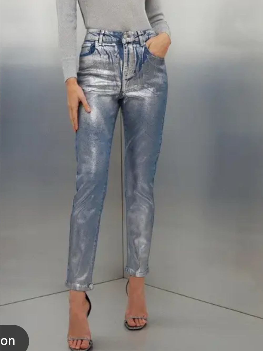 Topshop Metallic Silver High-Rise Jeans